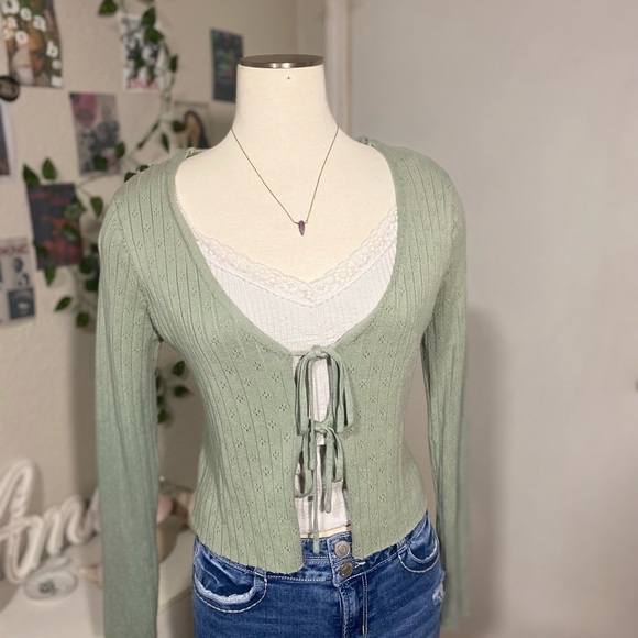 No Boundaries Sweaters - No Boundaries Light Green Knit Cardigan